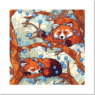 Two cute sleeping red pandas pattern 2 Posters and Art